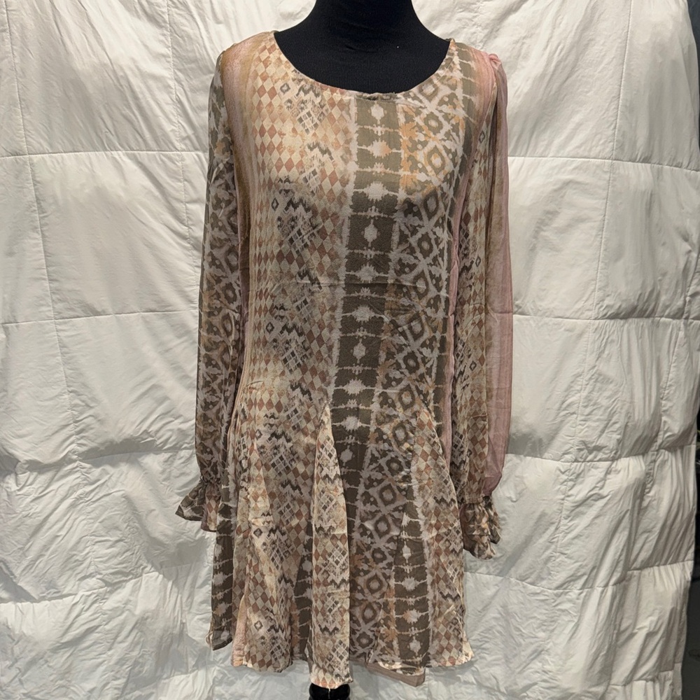 Lulu's Earthy Geometric Long Sleeve Dress